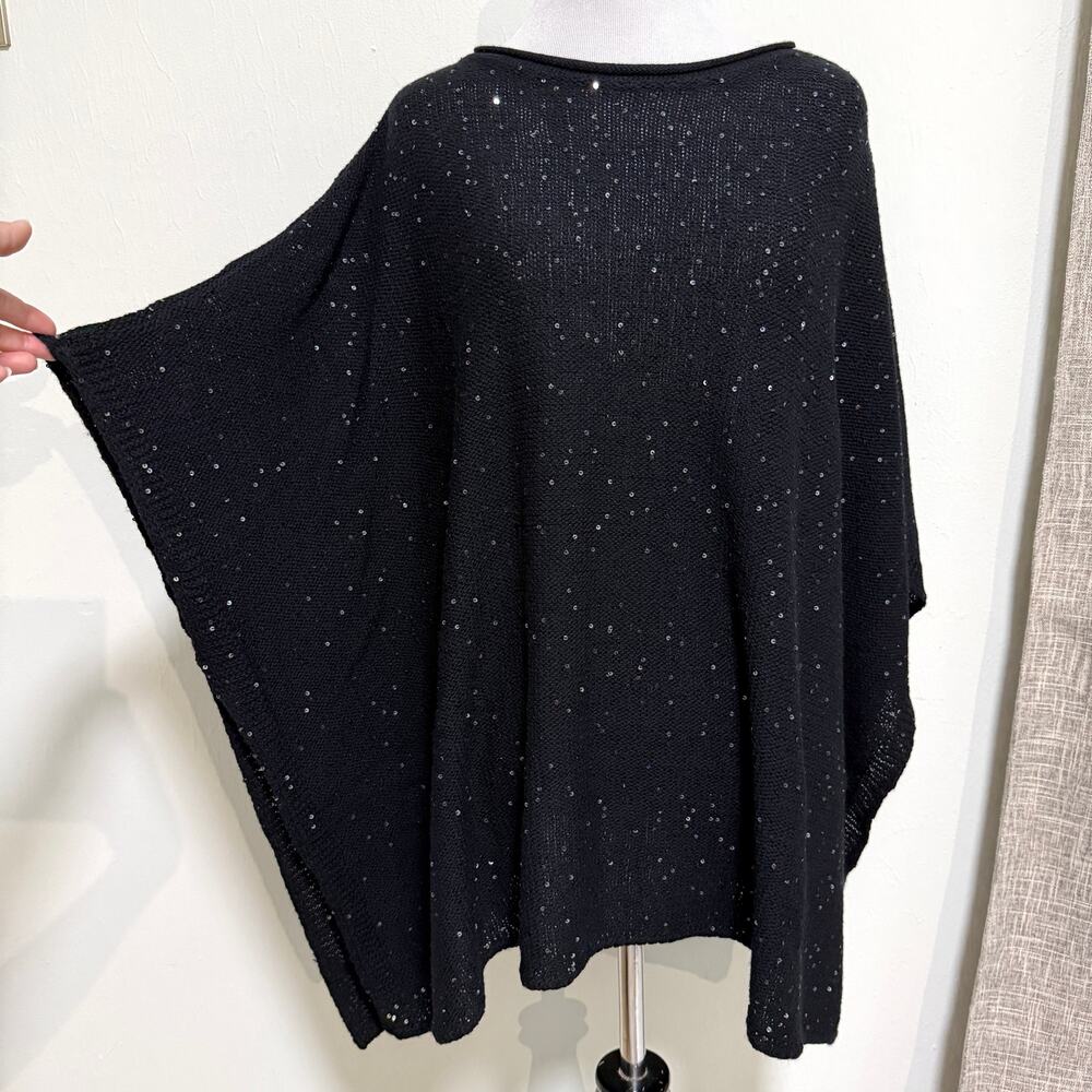 Eileen Fisher Oversized Knit Merino Wool Blouse S/M Black Sequin Holiday Party - Picture 2 of 12